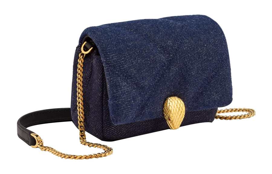 BVLGARI Serpenti Cabochon Denim Fabric Shoulder Bag, Crossbody Bag Mini Women's Blue