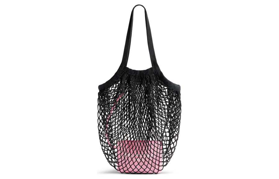 Balenciaga Nylon Fishnet With Webbing One Shoulder Handbag Medium Women's Black