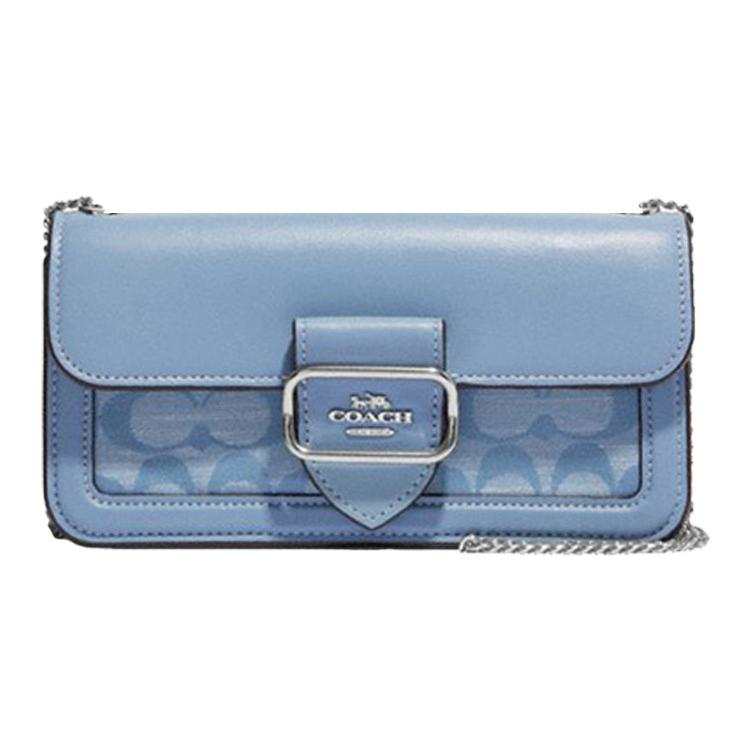 COACH Morgan Fabric With Cow Leather Shoulder Bag, Crossbody Bag Small Women's Cornflower Blue