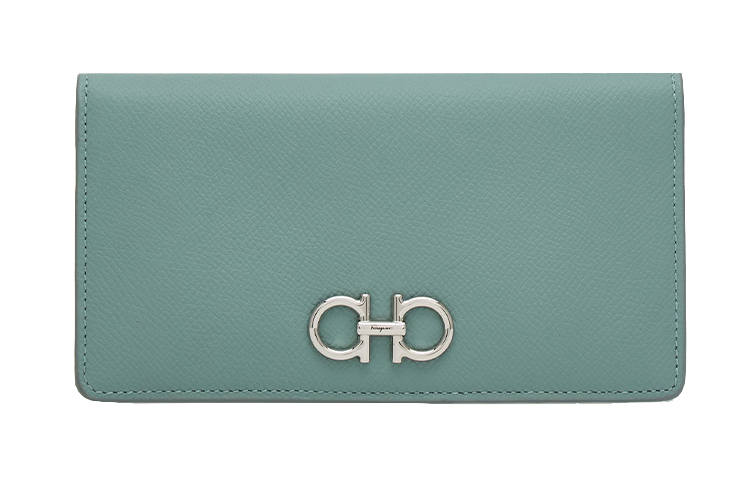 FERRAGAMO Gancini Hammered Calfskin Wallet Large Women's Lake Blue