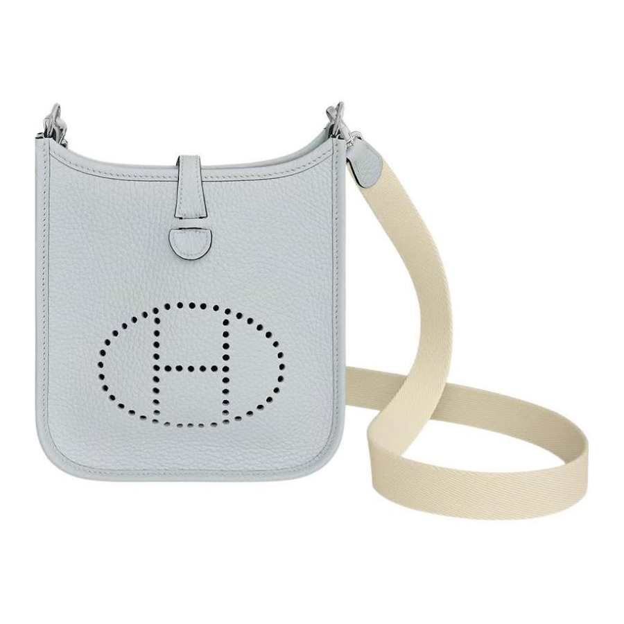 HERMES Evelyne Clemence Bullock Leather Crossbody Bag, Shoulder Bag 16 Women's Light Blue & Cream & White