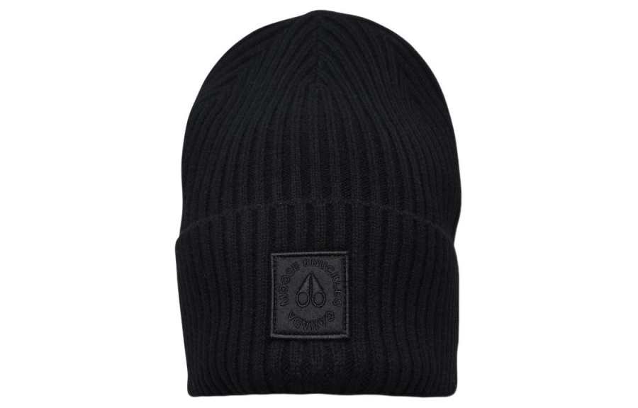 Moose Knuckles Ribbed Decoration Merino Wool Beanies Unisex Black
