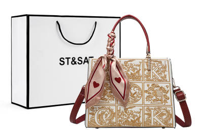 ST&SAT Synthetic Leather Tote Wedding Bag, Bride Bag, Shoulder Bag, Crossbody Bag, Handbag Regular Women's Apricot/Red
