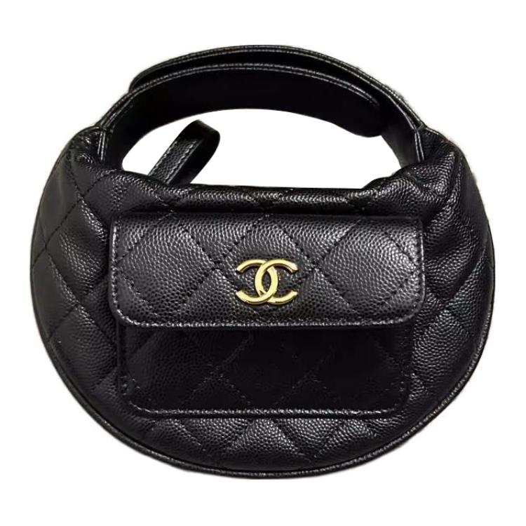 CHANEL Grain Litchi Cow Leather With Caviar Cow Leather Clutch Mini Women's Black