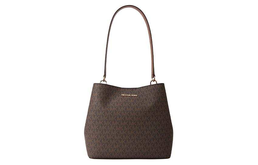 MICHAEL KORS Artificial Leather Bucket Bag, Handbag, Shoulder Bag Medium Women's Brown & Acorn Brown
