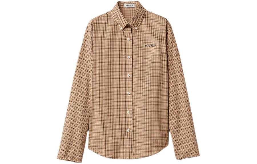 MIU MIU MIU MIU Logo-Embroidered Button-Up Checked Shirt
