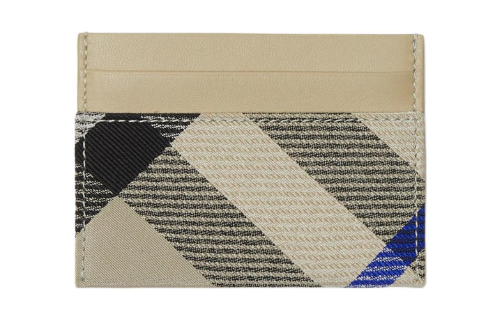 Burberry Burberry Smooth Leather With Cotton Blend Fabric Card Holder Women's Moss Green