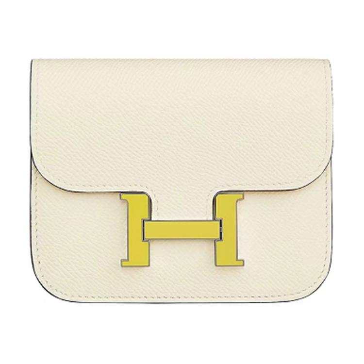 HERMES Calfskin Wallet Women's Cream White/Chick Yellow