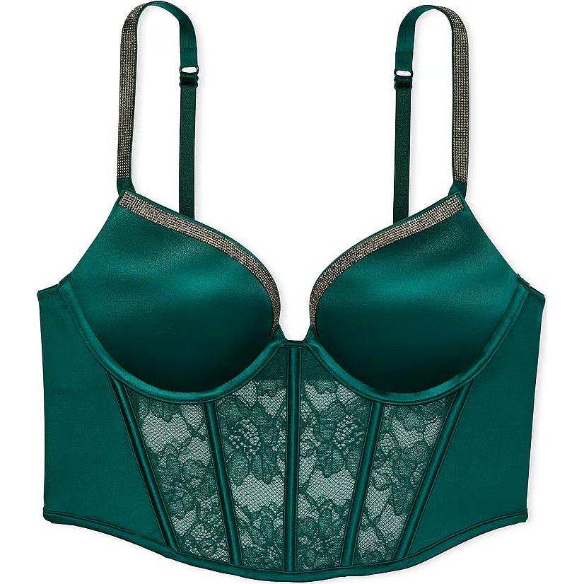Victoria's Secret PINK VERY SEXY BombshellAdd 2 CupsShineStrapPush UpCorset//Ge Bra Women's Green