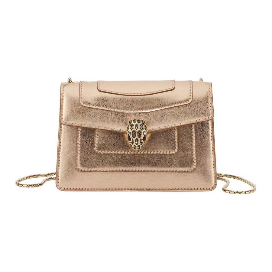 BVLGARI Serpenti Forever Series Calfskin Crossbody Bag, Shoulder Bag Women's Light Gold
