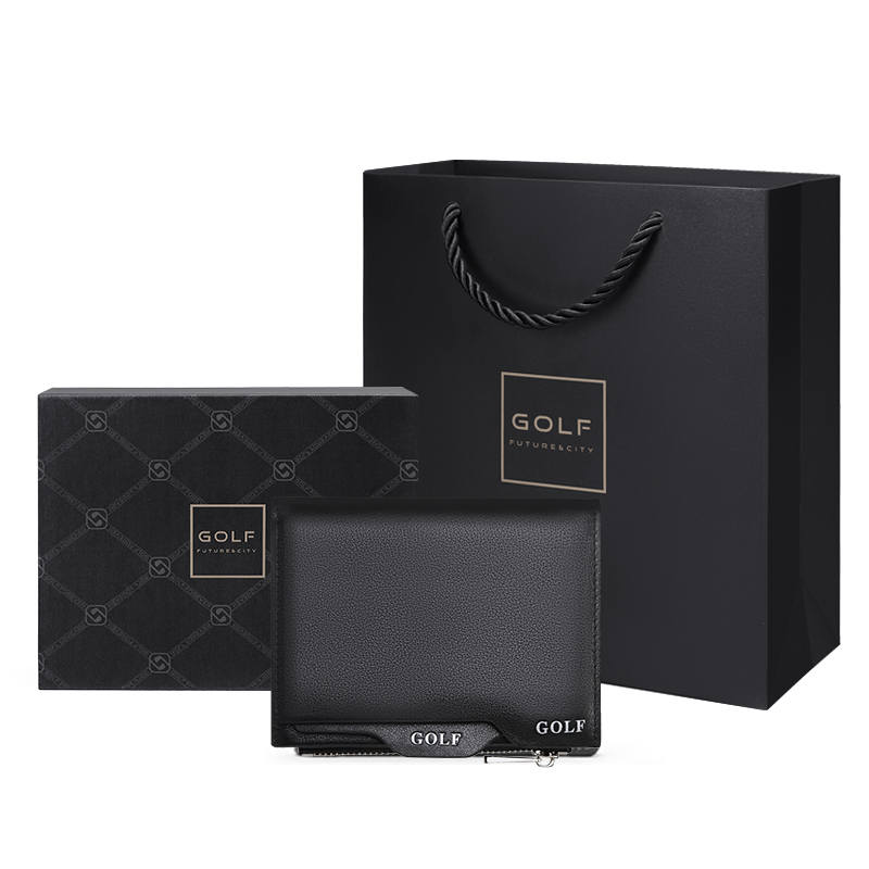 GOLF Top Grain Cow Leather, Genuine Leather Driver's License Case, Card Holder, Wallet Small Men's Black