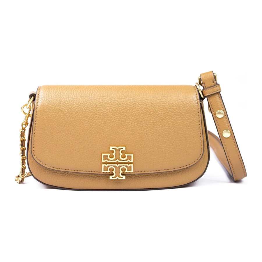 TORY BURCH Britten Leather One Shoulder Handbag, Crossbody Bag Medium Women's Light Umber