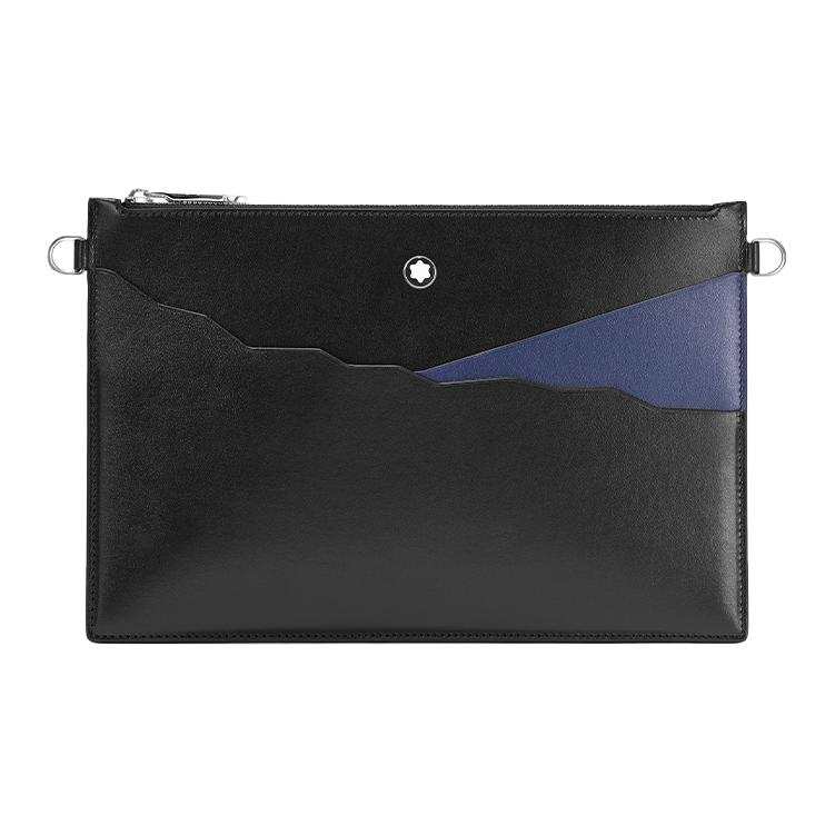 MONTBLANC Meisterstuck Zip Closure Leather Handbag Clutch Men's Black/Blue Purple