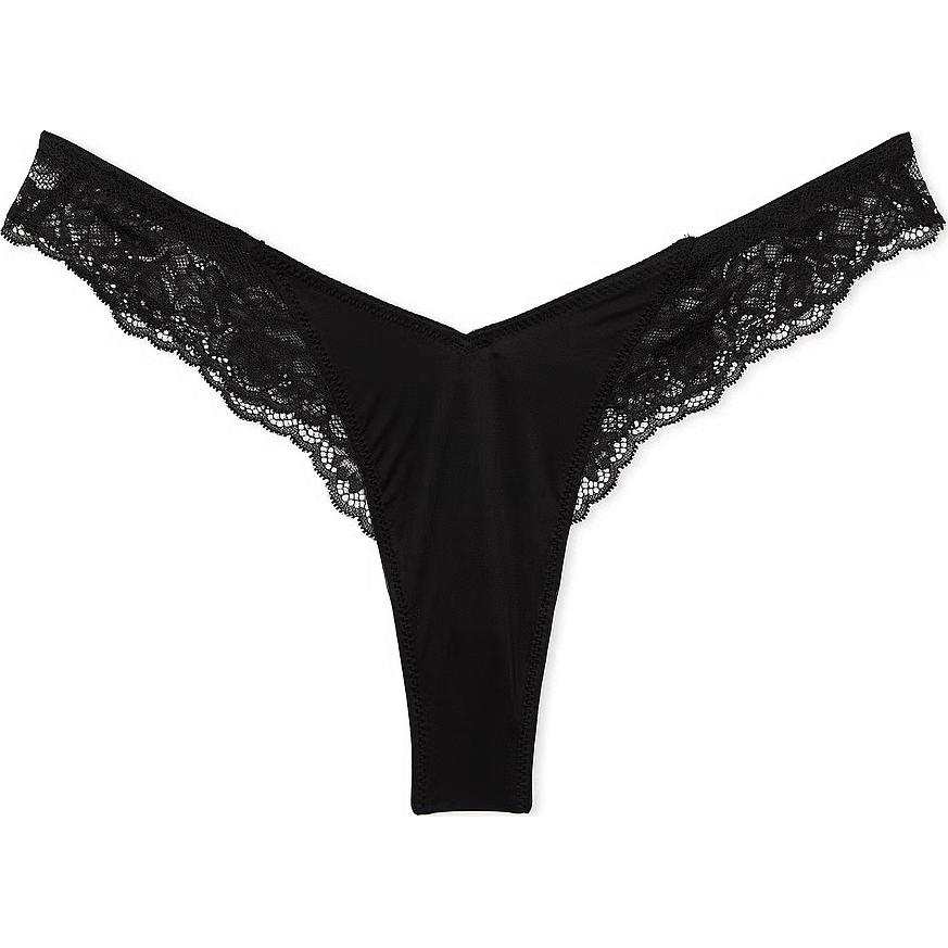 Victoria's Secret VERY SEXY Rose Lace Trim High LegThongPanty/Bk Thong Women's 1 Pack Black