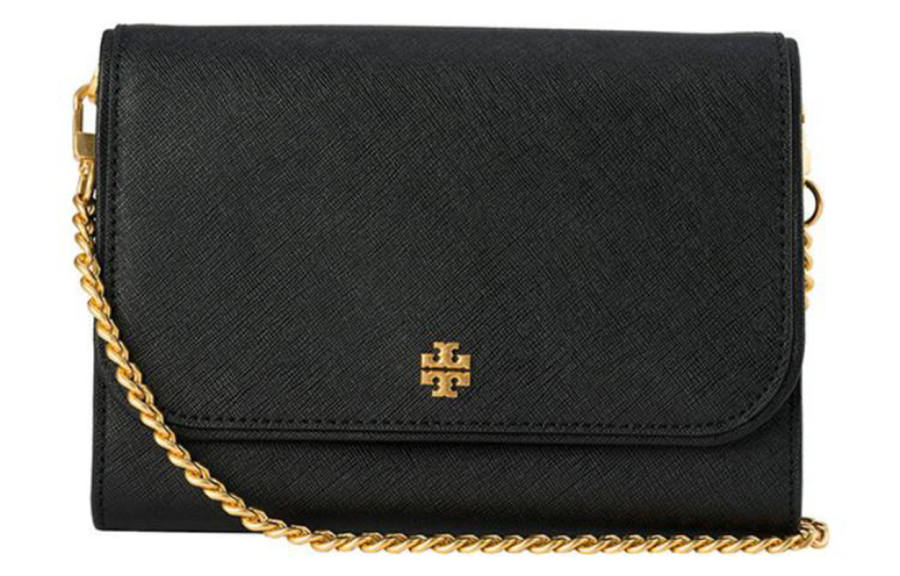 TORY BURCH Emerson Calfskin With Leather Small Square Bag Wallet, Shoulder Bag, Crossbody Bag Regular Women's Black