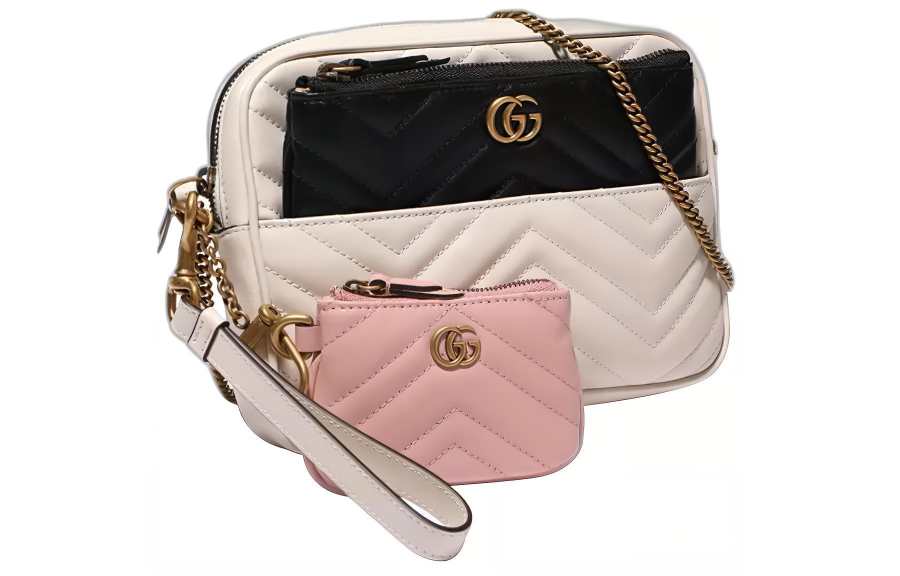 GUCCI Leather 3 in 1 Shoulder Bag, Crossbody Bag Mini Women's White/Black/Pink