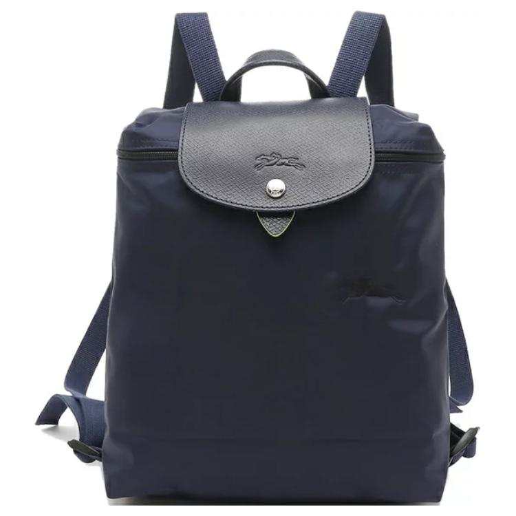 LONGCHAMP Le Pliage Green Recycled Canvas With Leather Trim Backpack Regular Women's Marine Blue