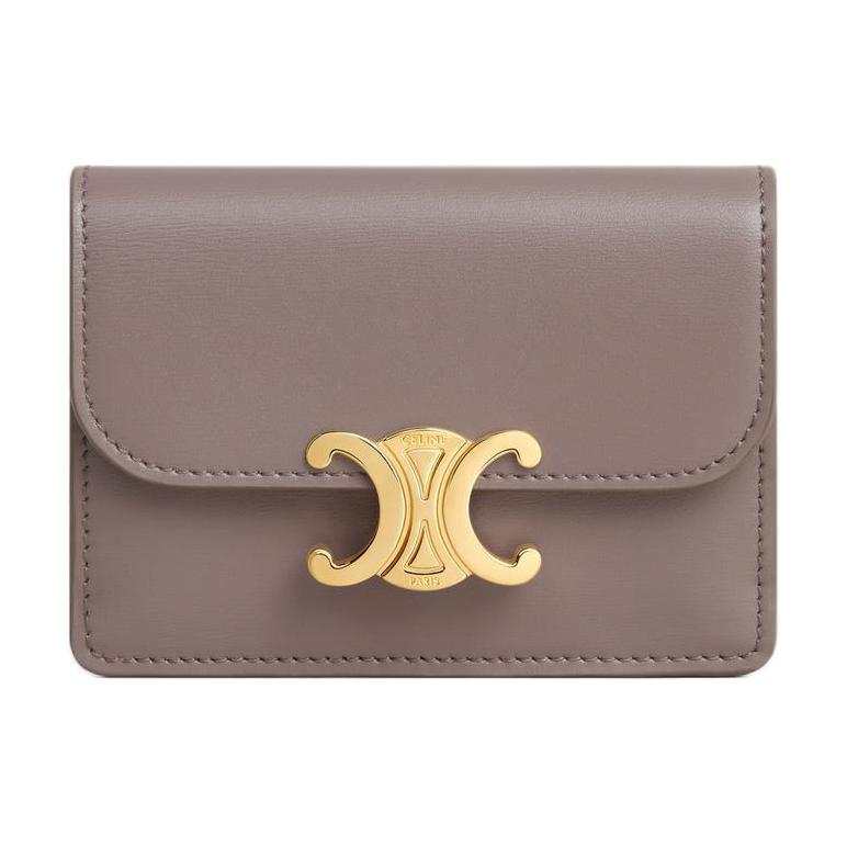 CELINE Triomphe Shiny Calfskin With Leather Card Holder Women's Pebble Gray