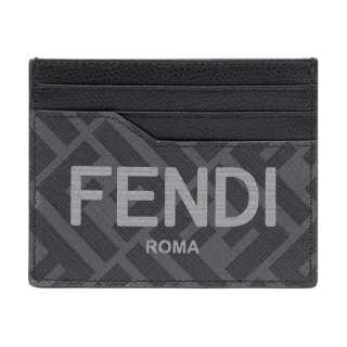 FENDI ROMA Calfskin Card Holder Men's Black & Gray