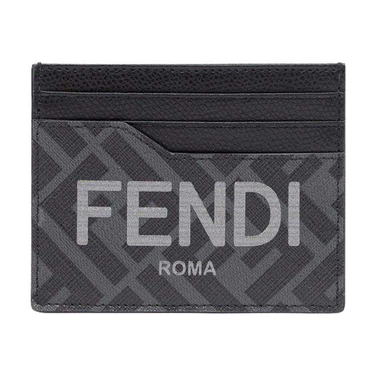 FENDI FENDI ROMA Calfskin Card Holder Men's Black & Gray