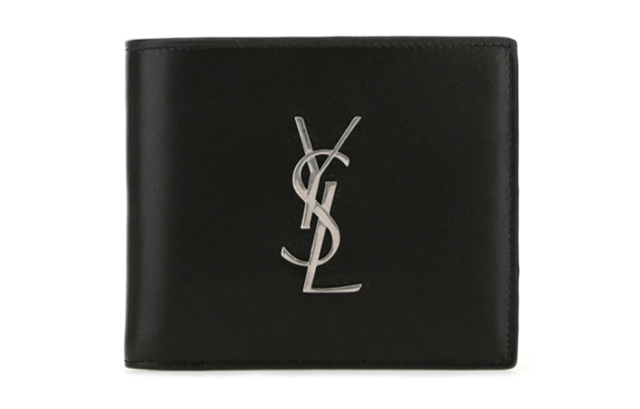 SAINT LAURENT Cassandre Leather Wallet Unisex Black