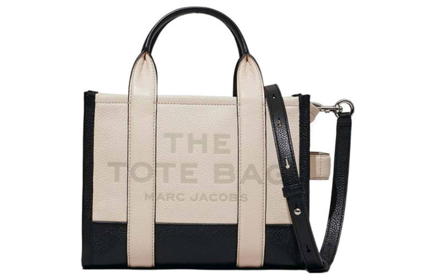 MARC JACOBS Grain Leather Tote Bag, Shopping Bag, Shoulder Bag, Crossbody Bag, Handbag Mini Women's Black & White