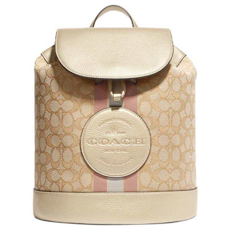 COACH Dempsey Jacquard Fabric With Pebbled Leather And Calfskin Backpack Medium Women's Khaki