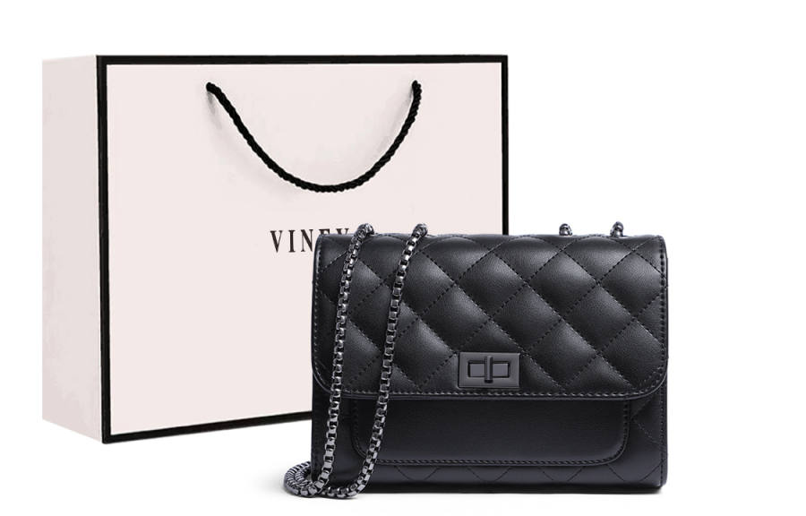 VINEY Cow Leather Crossbody Bag, Shoulder Bag Small Women's Black