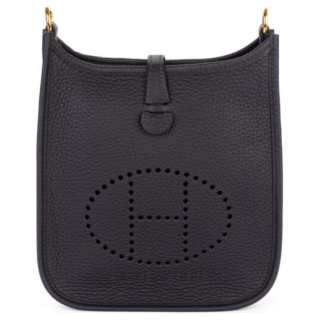 HERMES Evelyne Clemence Cow Leather Crossbody Bag, Shoulder Bag 16 Women's 3Y Caban Black Tweed