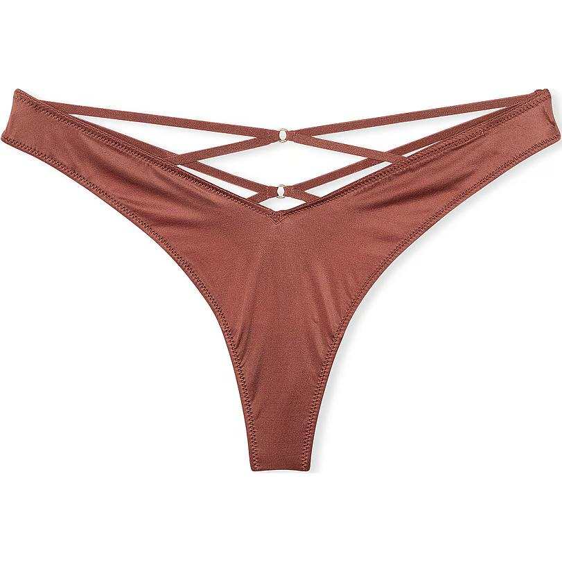 Victoria's Secret PINK VERY SEXY Strappy Back High Leg Thong Panty/Clay Thong Women's 1 Pack Coffee