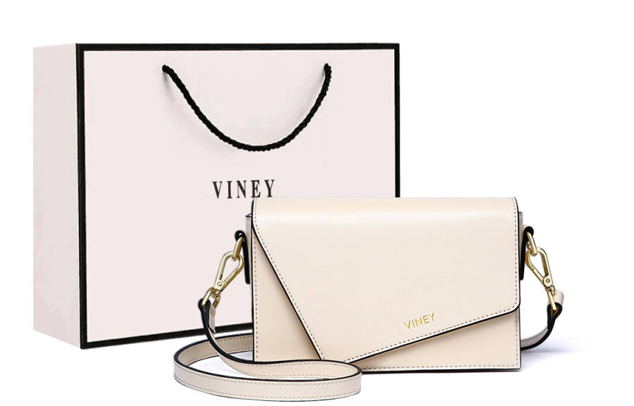 VINEY Cow Leather Crossbody Bag, Shoulder Bag, Small Square Bag Medium Women's Ecru