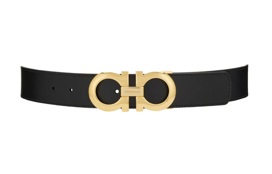 Ferragamo FERRAGAMO Calfskin Leather Belts Men's Black/walnut Width 3.5cm
