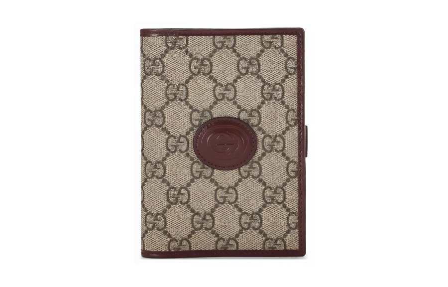 GUCCI GG Retro Canvas With Leather Card Holder, Wallet, Passport Holder Men's Burgundy & Brown