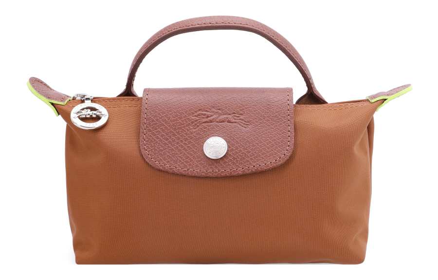 LONGCHAMP Le Pliage Green Cow Leather Trim Dumpling Bag Handbag Women's Brandy