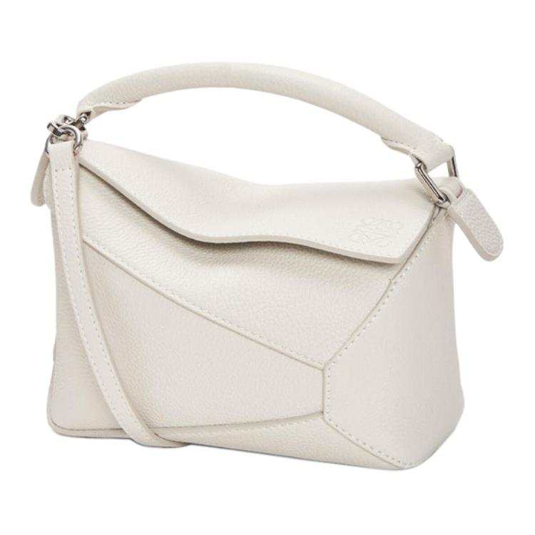 LOEWE Puzzle Soft Grain Calfskin Puzzle Bag, Shoulder Bag, Crossbody Bag, Handbag Mini Women's White