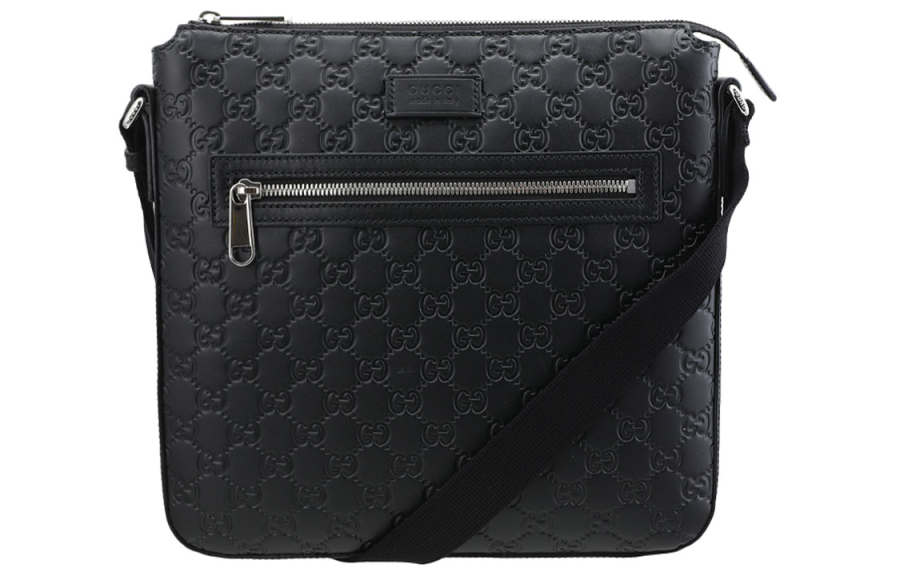 GUCCI Leather Messenger Bag, Shoulder Bag, Crossbody Bag Men's Black