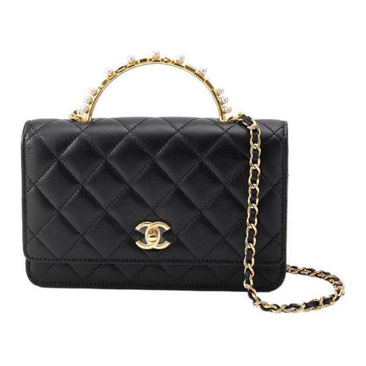 CHANEL WOC Lambskin Handbag Women's Black