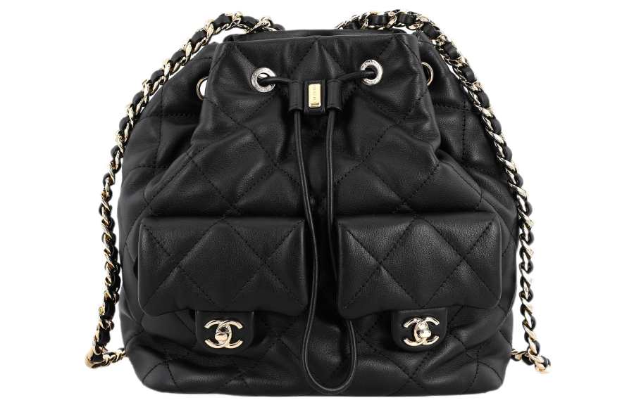CHANEL CHANEL Drawstring Two Pocket Backpack Black AS4342