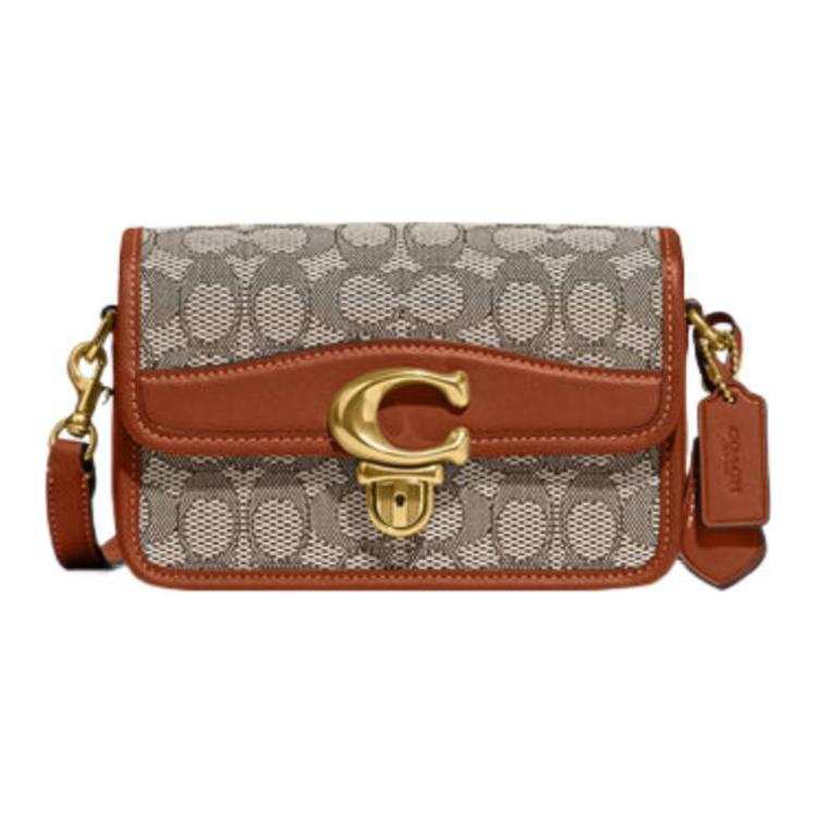 COACH Studio Cow Leather With Fabric Messenger Bag, Crossbody Bag, Shoulder Bag Small Women's Gray & Brown