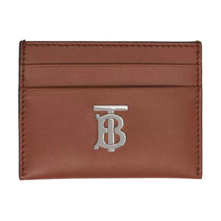 Burberry Cow Leather With Leather Portable Card Holder Wallet Women's Malt Brown