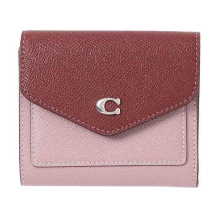 COACH Wyn Split Cow Leather Coin Purse Wallet Women's Purple & Ox Blood