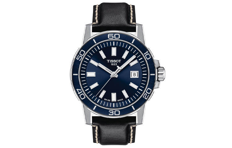 TISSOT Daring Collection Quartz Movement Men's Watches Watch 44mm Blue Dial Stainless Steel Case Leather Strap