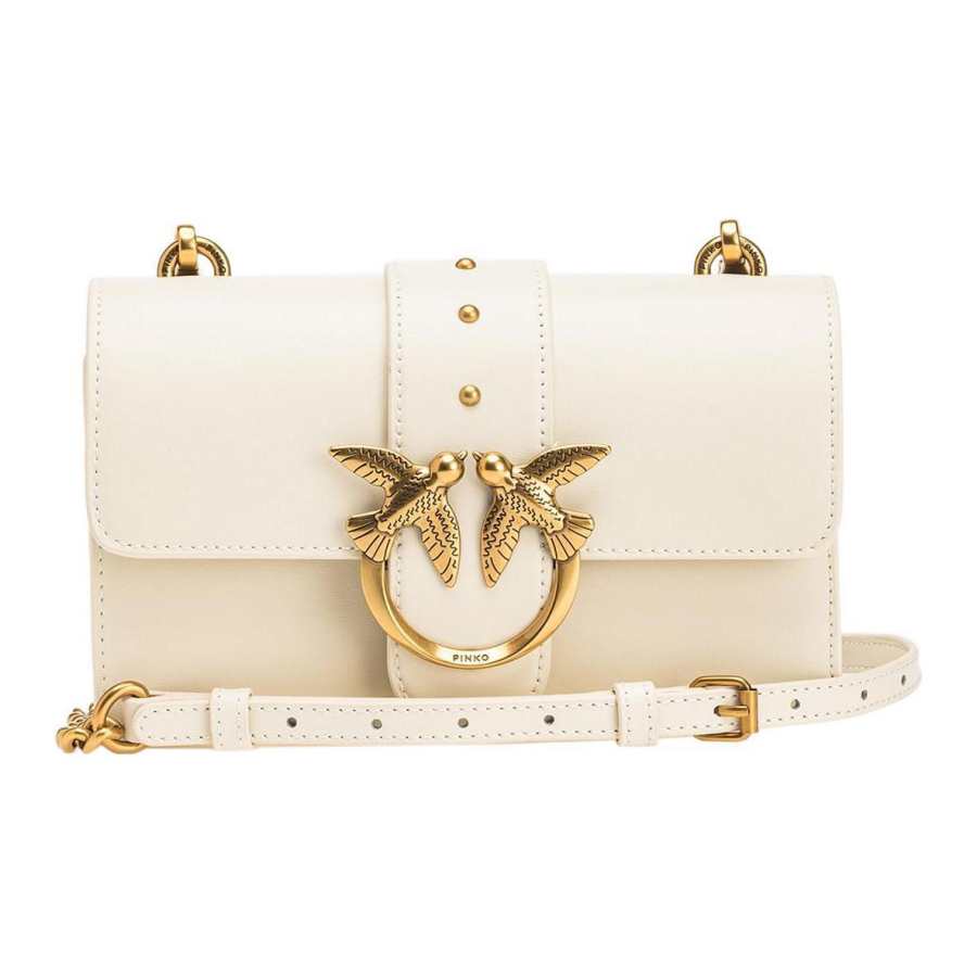 PINKO Cow Leather Shoulder Bag, Crossbody Bag Mini Women's White