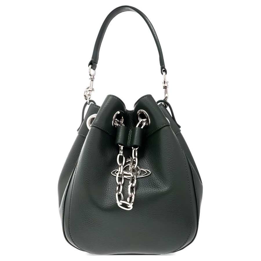 Vivienne Westwood Calfskin Bucket Bag, One Shoulder Handbag Medium Women's Olive Green