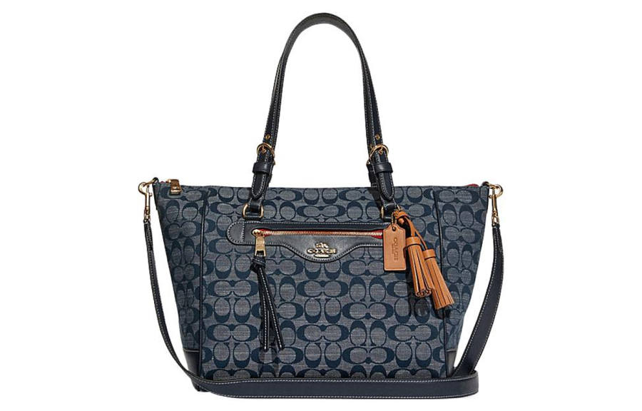 COACH Kleo Coated Chambray With Cow Leather Shoulder Bag, Crossbody Bag, Handbag Large Women's Denim Blue