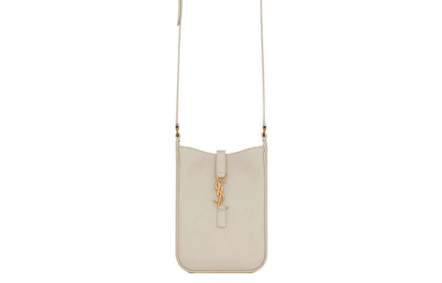 SAINT LAURENT Le 5 A 7 Cow Leather Shoulder Bag, Crossbody Bag Mini Women's White