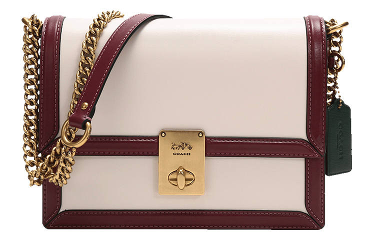 COACH Hutton Calfskin Small Square Bag, Crossbody Bag, Shoulder Bag Women's White & Red