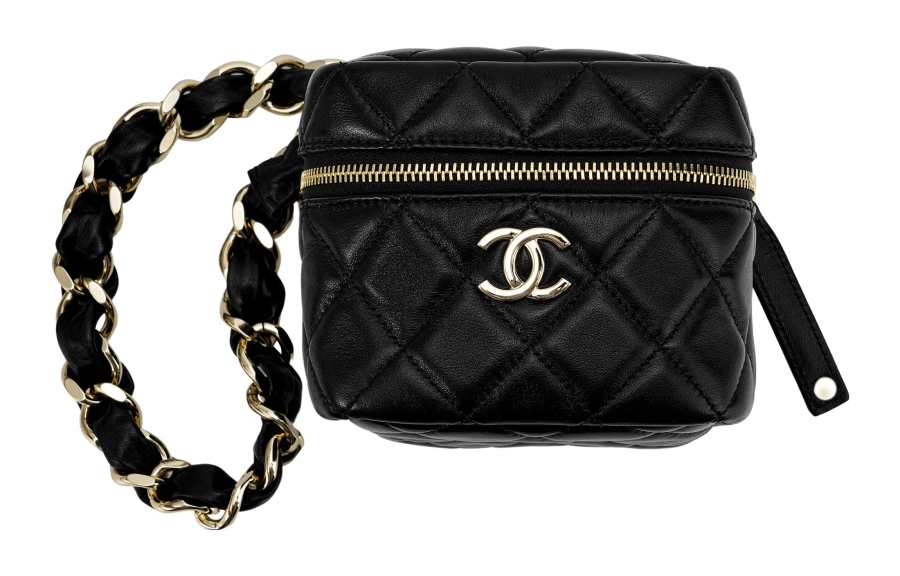 CHANEL Sheepskin Box Bag Sieve Bag Handbag Women's Black