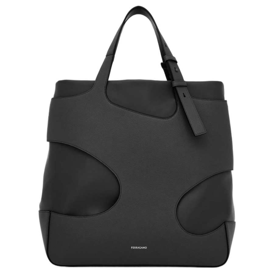 FERRAGAMO Cow Leather Tote Bag, Shopping Bag, Handbag Men's Black