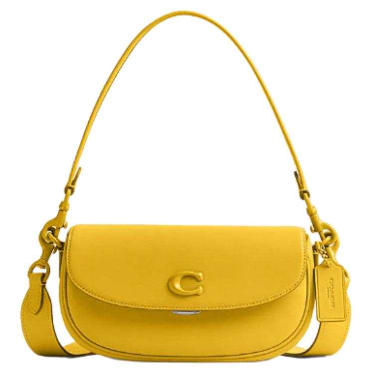 COACH Cow Leather Saddle Bag, Portable Crossbody Bag, Shoulder Bag Small Women's Canary Color
